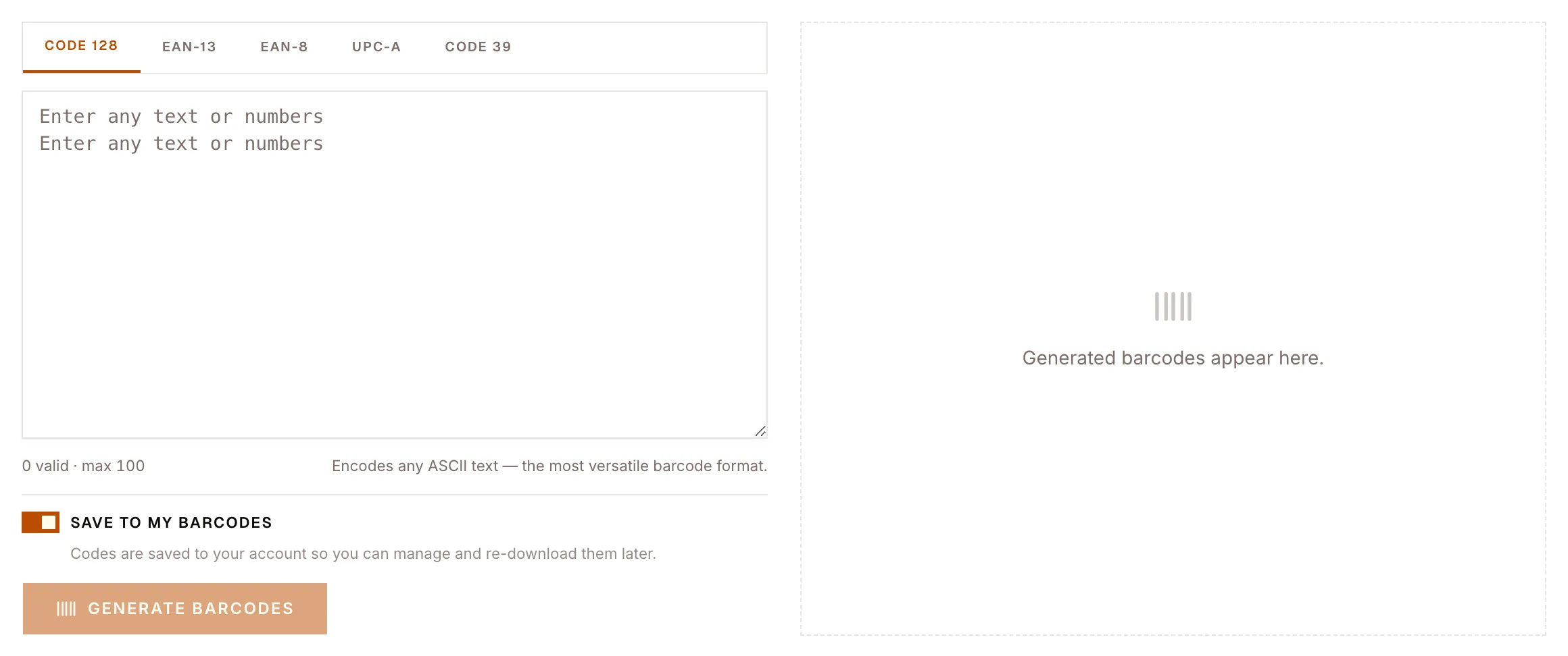 Screenshot — bulk barcode generator
