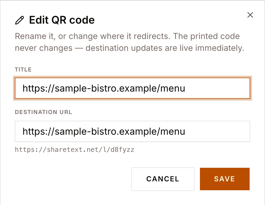 Screenshot — edit destination