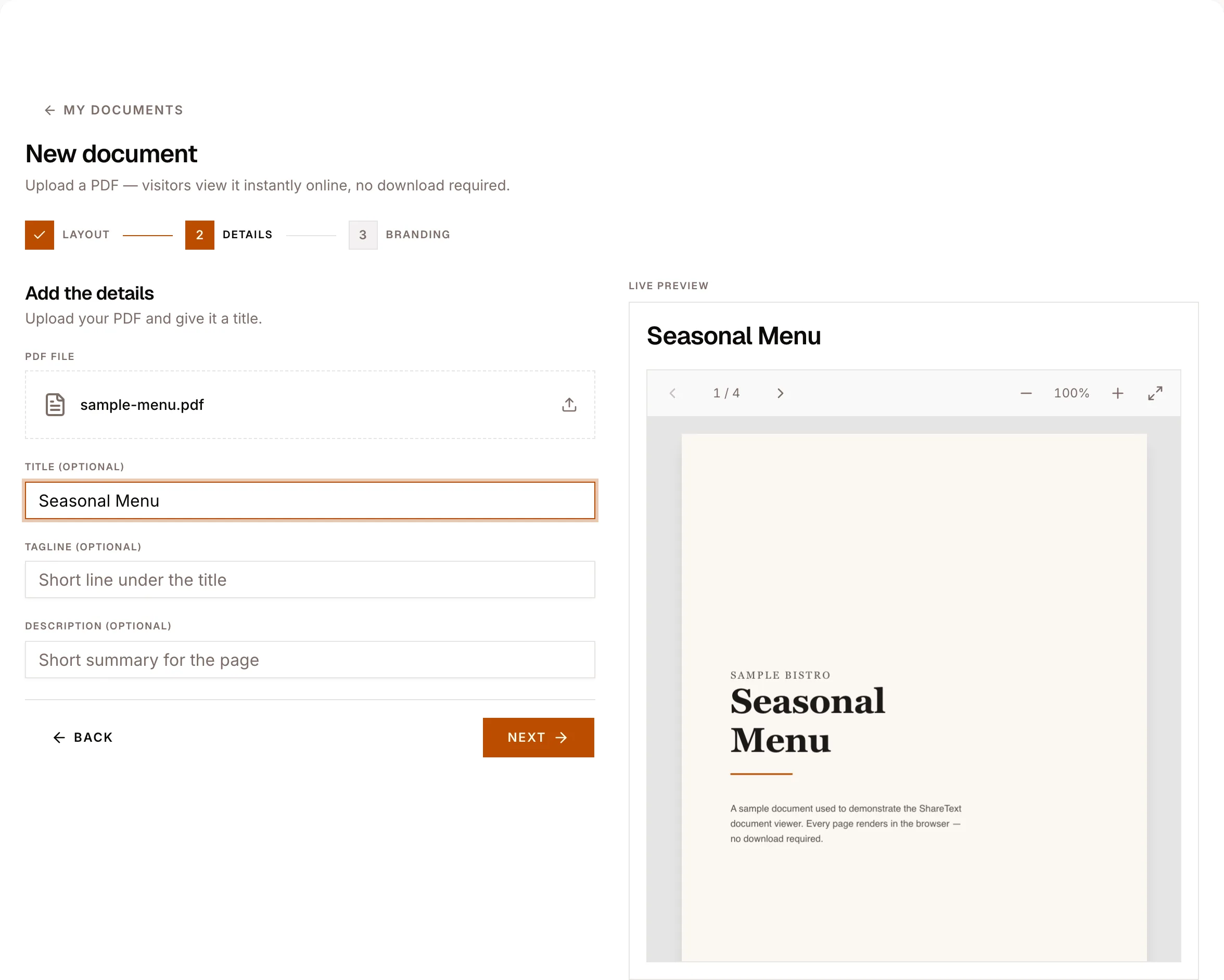 Screenshot — upload a PDF